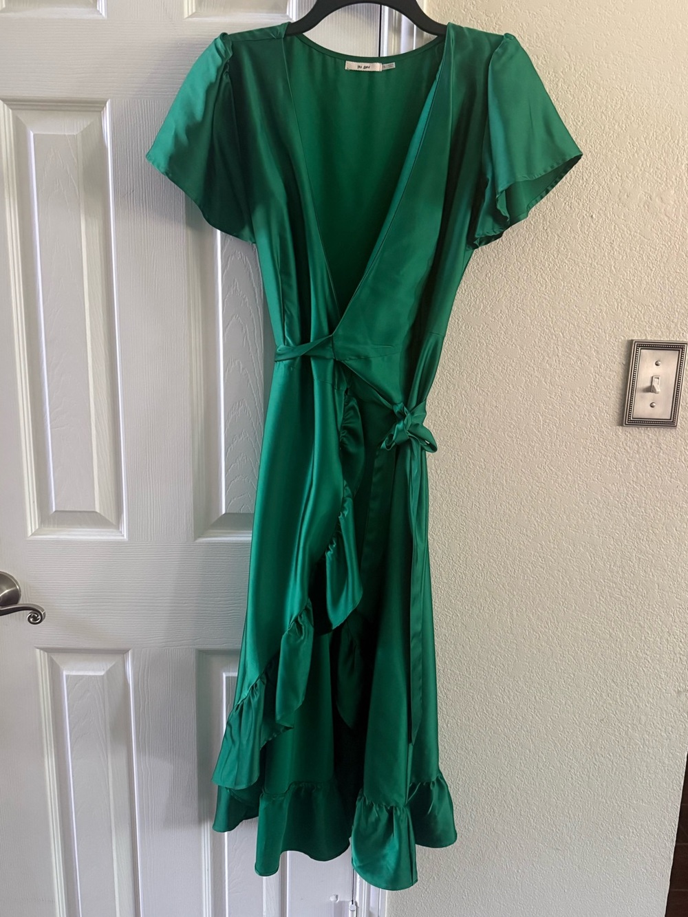 Mi Ami Green Wrap Midi Dress with Ruffle Hem